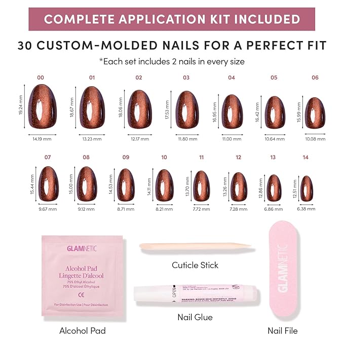 Glamnetic Press On Nails - Magnetic Moscow Fake Nails | Short Oval Fake Nails with a Cat-Eye Magnetic Velvet Finish, Salon Quality Halloween Nails | 15 Sizes - 30 Nail Kit with Glue