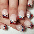Independence Day Press on Nails Short Square Fake Nails with Star Designs Red White French Tip Stick on Nails Blue False Nail Glitter 4th of July Acrylic Nail for Women Girls Manicure 24Pcs