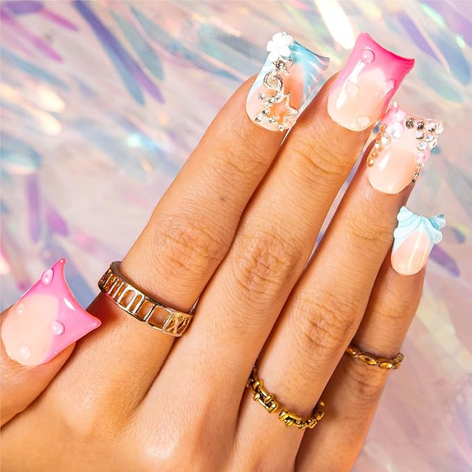 LOVFUL Press on Duck Nails Short | Handmade Acrylic French Tip False Nails Press ons | Duck Short 0.8 in | H581-S