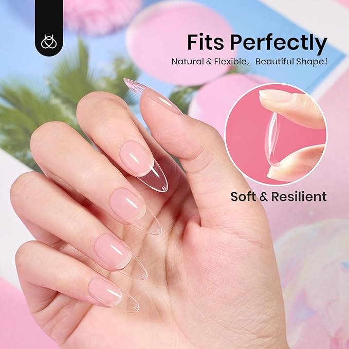 Beetles Gel Nail Tips Clear, Almond Medium, 288Pcs 10 Sizes, Pre-shaped Full Cover Soft Acrylic False Press On Nail Tips Almond Shape Easy Home DIY Fake Nail Extension Art Salon Gift for Women