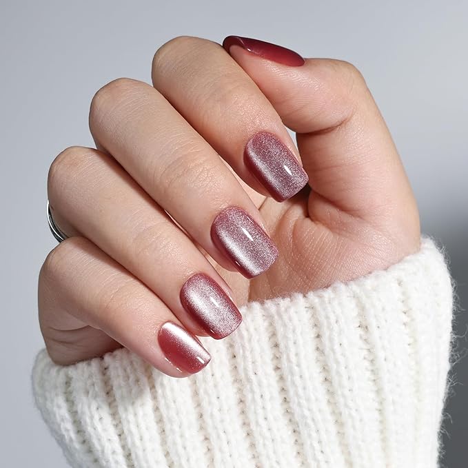 Press On Nails - Short Square Press on Nails Rose Glazed Nails Press Ons for Women DIY Fake Nails Kit with Glue, Glossy Reusable Glue on Nails Short in 15 Sizes - 30pcs, Rosewood Glow