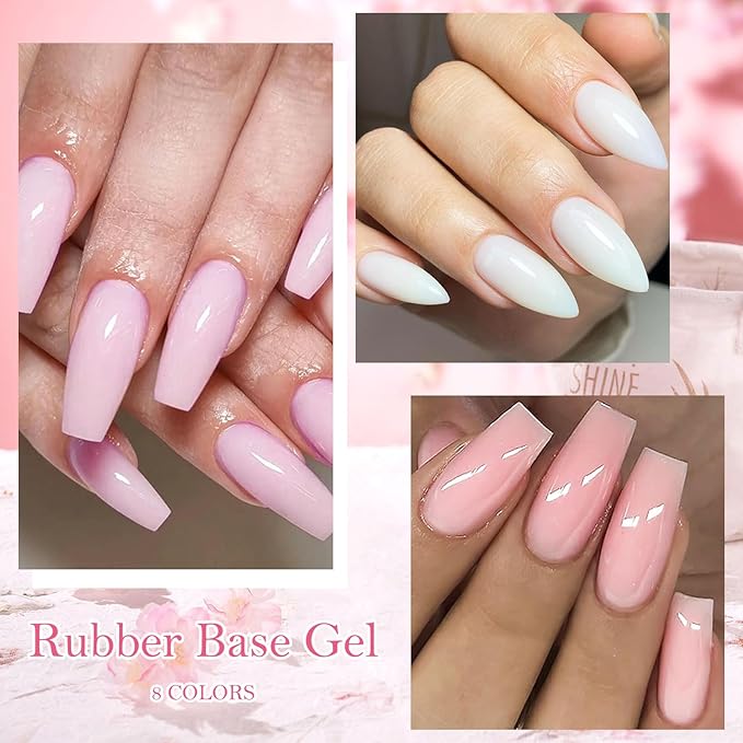 MTSSII Jelly Nude Rubber Base Gel, 8 Colors Pink Crystal Translucent Color Construction UV Gel Semi Permanent Soak Off UV LED Varnish