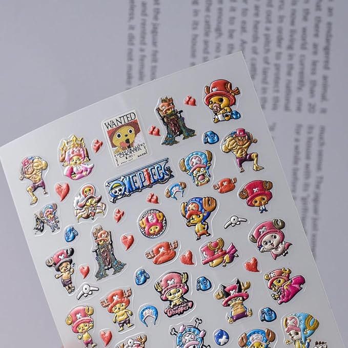 Anime Nail Stickers 5D 3D Embossed Japanese Kawaii Nail Art Decals for Unisex DIY Nail Design, Self Adhesive Stickers for Natural Gel Press On Nails, Cute Otaku Cosplay Gift Pink (Doctor)