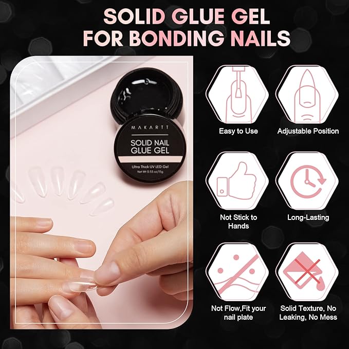 Makartt Nail Tips and Glue Kit: Almond Medium Tips 500PCS with 3D Gel Solid Builder Gel for Extension, Full Cover Pre-Buffed Nails, Non-Sticky Carving Glue, Complete DIY Manicure Nail Art