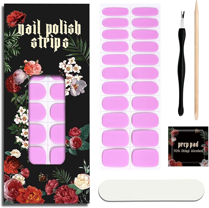 Nail Polish Strips (No UV Lamp Needed) - 22 Pcs Salon Quality Gel Nail Stickers - Long Lasting Wraps (Juicy Peach Pink)
