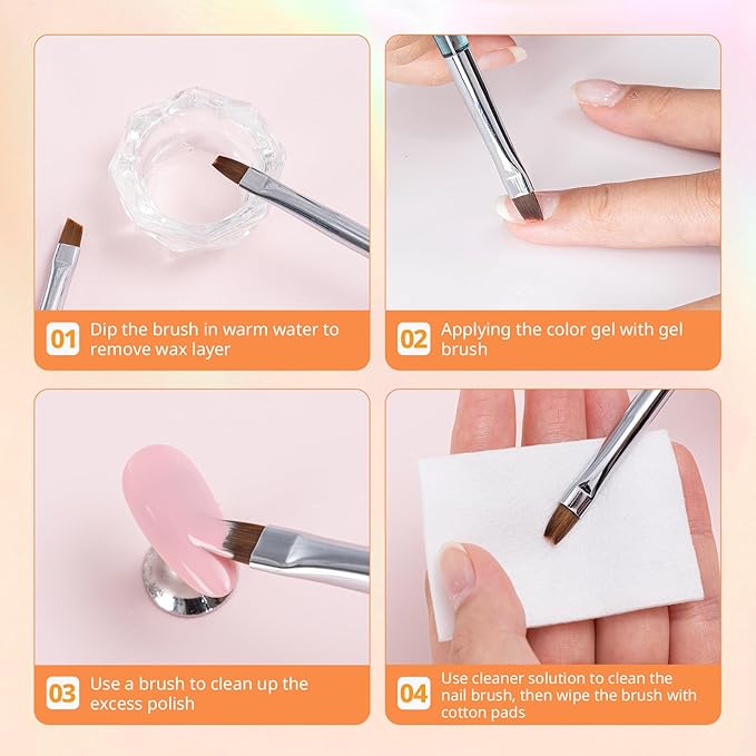 AIRSEE Nail Art Clean Up Brush Set, 3 Pcs Flat/Oval/Fine Angled Gel Brushes for Removing Polish Mistakes on Cuticles, Detailed Cleaning, Nail Design, DIY, Manicure, Black with Protective Caps