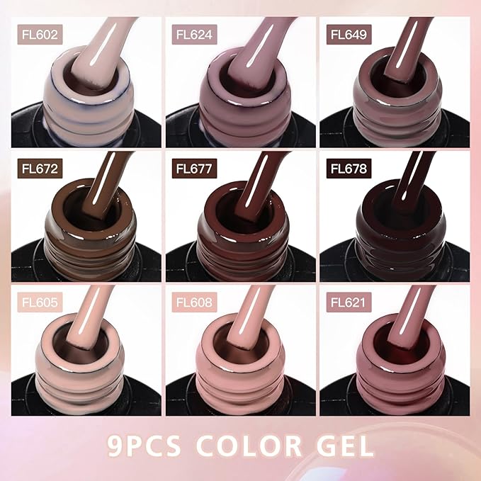 Gel Nail Polish Kit,12PCS Red Black Nude Pink Silvery Nail Polish Set,Suitable for All Seasons,Soak Off UV Nail Art Manicure Gifts for Women Girl DIY Salon Home