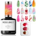 modelones Blooming Gel Nail Polish 15ML with Nail Art Palette, Clear Blooming Gel for Spreading Effects Floral Print Marble Watercolor Design Mix Color Glitter Power Nail Art DIY