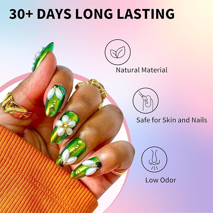 DRMODE 3D Nail Gel and Chrome Nail Powder Kit, Christmas Red Green Metallic Mirror Nail Chrome Powder Glitter, 3 in 1 No Wipe Clear 3D Sculpting Gel for Nail Art Carving Molding Rhinestone Glue 15g