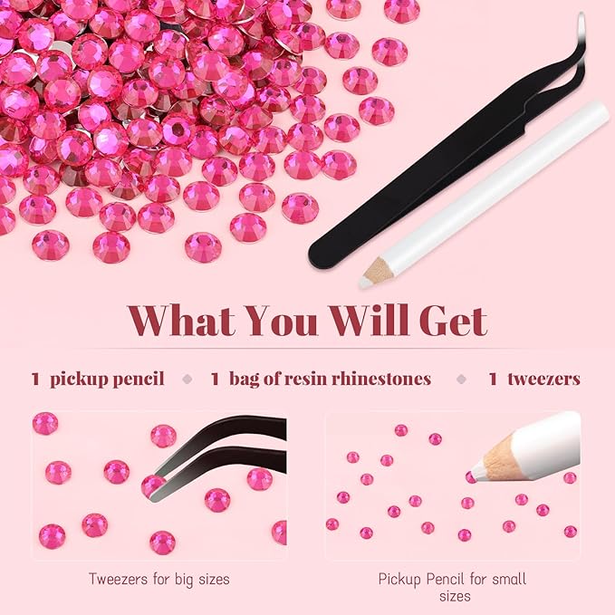 1500PCS 6mm Resin Rhinestones Bulk for Crafting (Hot Pink), Flatback Bedazzling Crystals for Crafts DIY Nail Decoration, Gems Charms for Tumbler Shoes Clothing Fabric with Pickup Pen and Tweezers