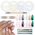 modelones Chrome Nail Powder Pearl Chrome Powder for Nail Magic White Glazed Chrome Nail Powder Mirror Effect Holographic Aurora Iridescent Pearlescent Manicure for 3D Sculpting Nail Art 4 Colors