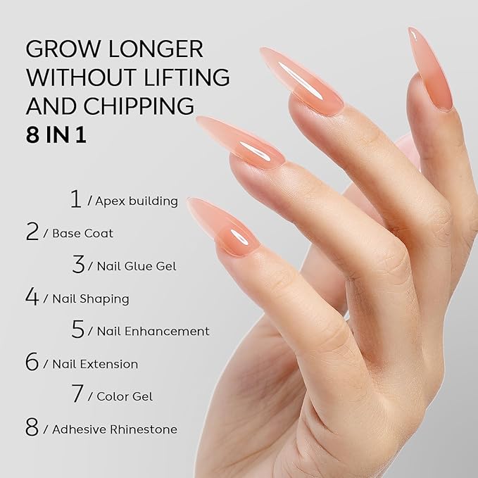 Nicedeco Builder Nail Gel 15ML 8 in 1 Base Gel Clear Polish Strengthener Hard Extension Gel for Nail Art Design-002