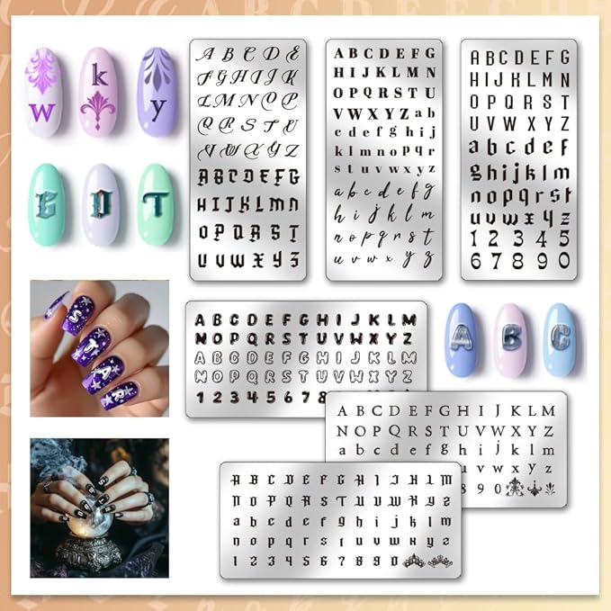 PH PandaHall 6pcs Letter Nail Stamping Plates Alphabets Patterns Nail Art Design Number Nails Art Stencil Personalized Typeface Manicure Image Plate for Women DIY Print Manicures Salon Supplies
