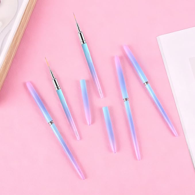 5Pcs Nail Art Pens Line Brushes Striping Nail Gel Polish Painting Brush Set Manicure Design Tools for Details Fine Painting(Sizes 7/9/11/15/25mm)