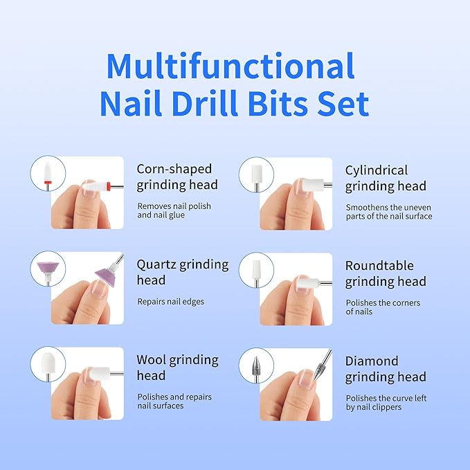 Electric Nail Drill Professional Electric Nail File Kit 11 in 1 Rechargeable Manicure Pedicure Tools Cordless Nail Drill with 3 Speeds Modes and LED Lighting for Acrylic Gel Dip Powder Nails(White)