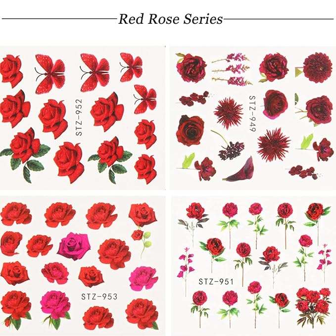 24 Sheets Flowers Nail Art Stickers Water Transfer Decals Floral Butterfly Rose Nail Art Design Nails Supplies for Women Girls Manicure Tips Decoration Holographic DIY Fingernail Charms Sticker