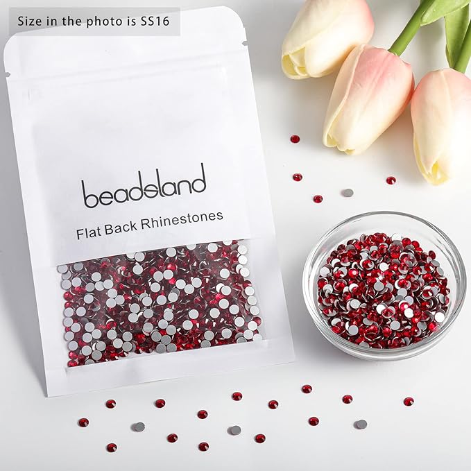 Beadsland 2880pcs Flat Back Crystal Rhinestones Round Gems for Nail Art and Craft Glue Fix,Siam,SS16,3.8-4.0mm