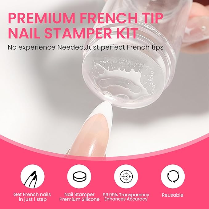 6PCS French Tip Nail Stamp Art Kit Clear Silicone Nail Jelly Stamper With Scrapers Polish French Manicure Stamping Set For Women Diy Artists Salon