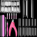 MORGLES Clear Tapered Square Nail Tips, 240 Pcs XXL Extra Long Straight C Curve Nail Tips 12 Sizes Half Cover French Clear for Acrylic Home DIY with Box