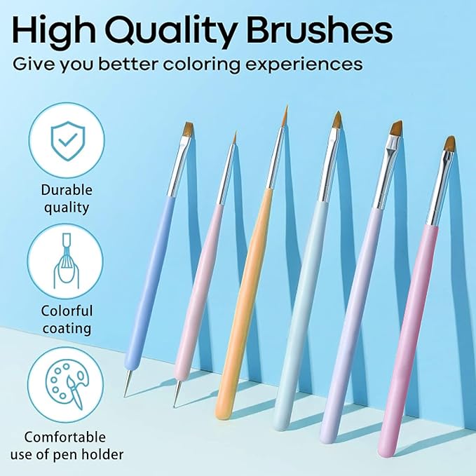 6PCS Nail Art Brushes Set, Nail Design Painting Brushes Builder Gel Brush Nail Dotting Tools Nail Fine Liner Brushes for Nail Extension Multifunctiona (N6 TGS)