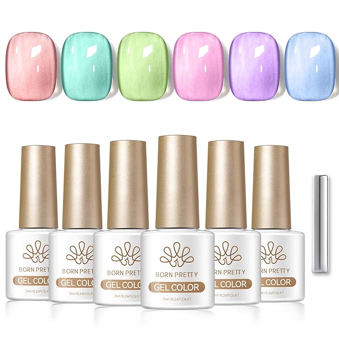 Born Pretty Cat Magnetic Eye Gel Nail Polish Set,6 Colors Spring Summer Pastel Mirror Effect Magnetic Gel Polish Glass Smoothie U V Gels for Nail Art Manicure DIY at Home 7ML