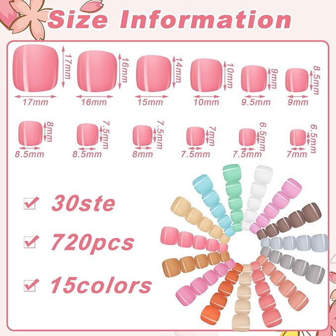 Maitys 720 Pieces Fake Press on Toe Nails Short False Toe Nails Square Solid Color Full Cover Matte Finish for Women(Soft Color)