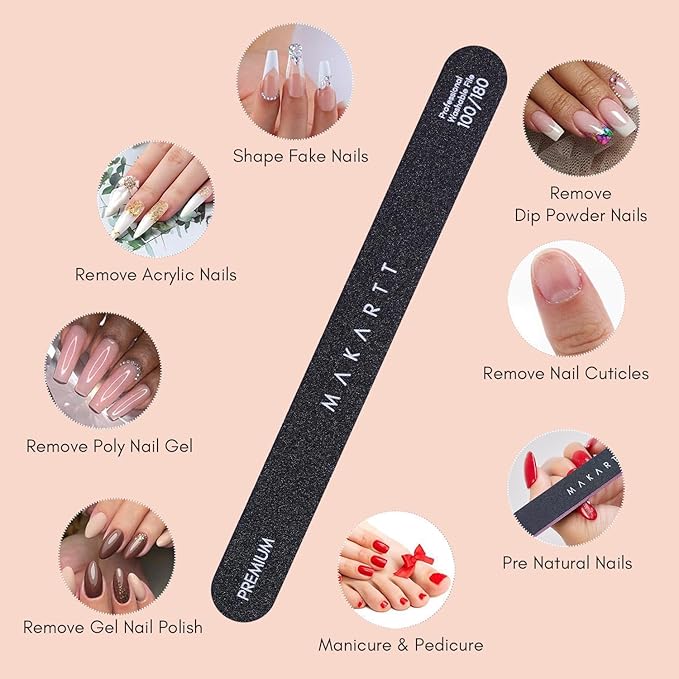Makartt Nail File, 100/180 Grit Emery Boards for Nails, Professional Washable Doubled Sides Filer Kit for Medium and Gentle Filing Manicure Tools(Black-2pcs Trial Set)