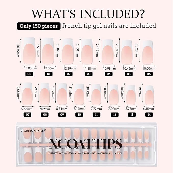BTArtboxnails Soft Gel Nail Tips - 150pcs Long Square French Tip Press on Nails Nude Acrylic Nail Tips Kit Fake Nails Supplies Glue on Nails Extension Tips for Professional Use