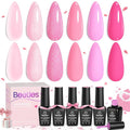 Beetles Pink Gel Nail Polish Set - 6 Colors Hot Pink Glitter Bright Jelly Gel Polish Soak off Uv LED Cured Nail Art Design Salon Home DIY Manicure Spring Easter Gifts for Women
