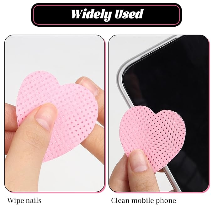 1000 PCS Lint Free Nail Wipes, Heart Shape Nail Cleaning Pads, Nail Polish Remover Wipes for Lash Extension Supplies, Absorbable Eyelash Extension Glue Cleaning Wipe (Pink)