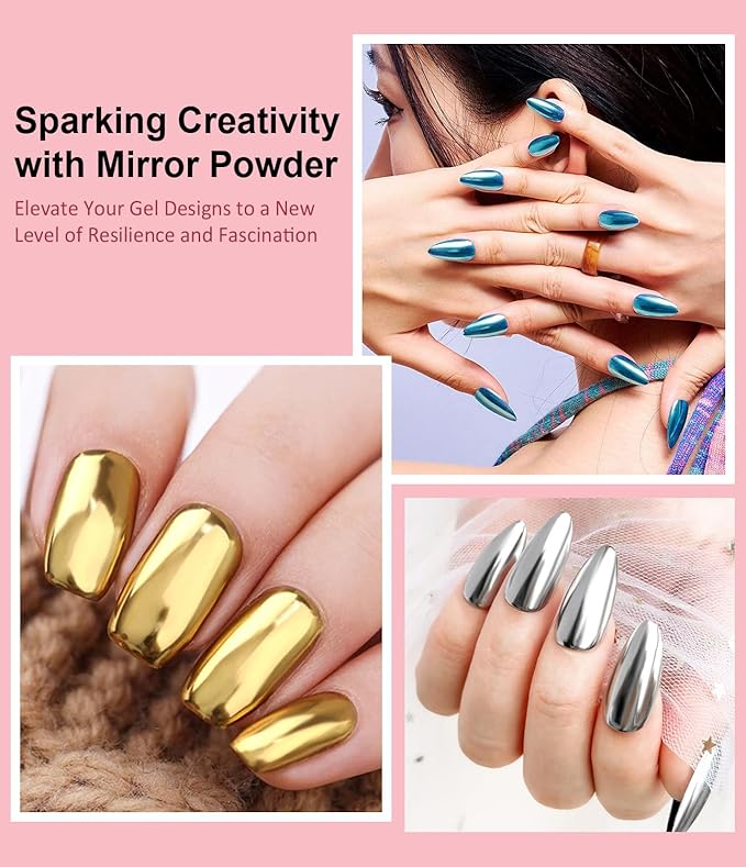 3D Nail Gel and Chrome Nail Powder: 15g No Wipe Clear 3D Sculpting Gel for Nail Art Non-Sticky Hand Hard Gel Carving Gel with Rose Gold Red Green Chrome Powder for Gel Nail Art Home DIY