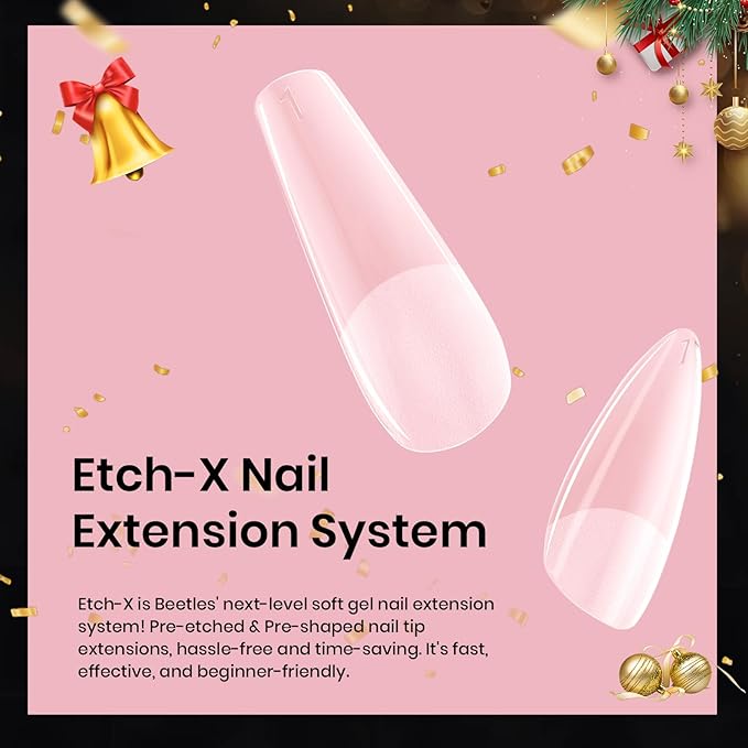 Beetles Gel Nail Tips Medium Almond Etch X, 12 Sizes 288 PCS Half Matte Full Cover Press on False Nail Tips Clear Acrylic Nails Extension Glue on Nails DIY Gift for Women