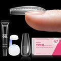 Beetles Tipex Nail Tips Kit Medium Coffin, 224Pcs 16 Sizes,Pre-building Pre-Etched Strong Thicker Acrylic Tips with Mini U V Lamp Tipex Nail Glue