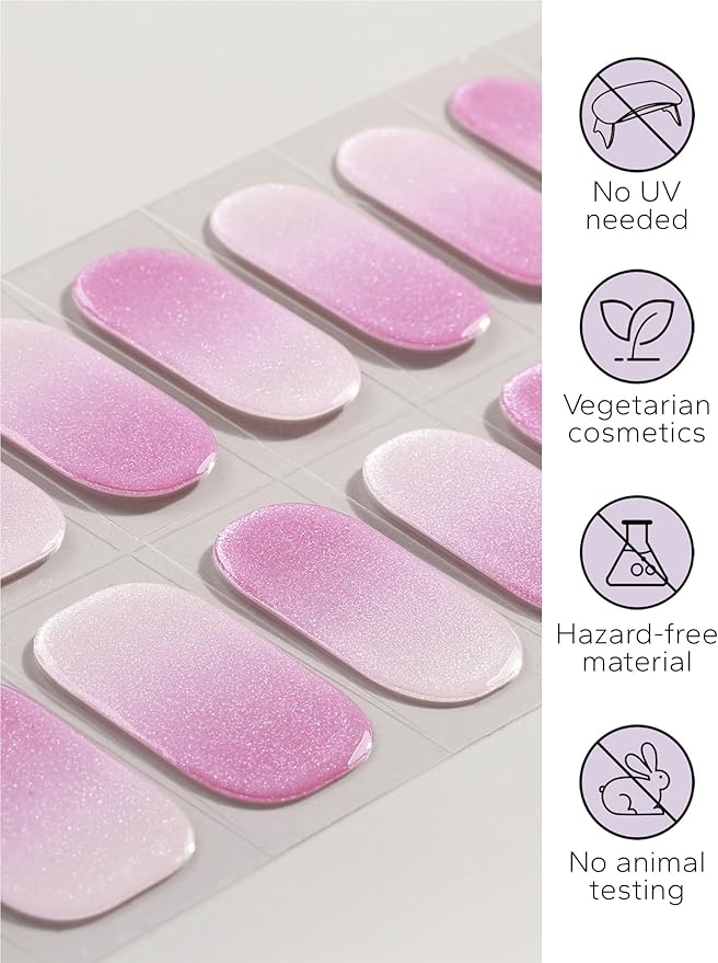 Nail Polish Strips – 32PCS UV Free Salon Quality Wraps, Long Lasting Gel Nail Stickers for Women (Rose Glowing)