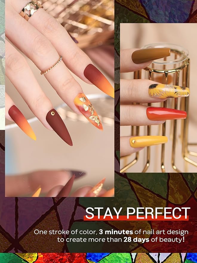 MEFA Fall Gel Nail Polish Set 23 Pcs, 20 Colors Autumn Halloween Brown Burgundy Orange Glitter Dark Green Blue Nail Gel Kit Nail Art with Glossy&Matte Top Base Coat, Manicure DIY Salon Gifts