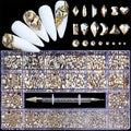 3100 Pcs Nail Crystal Kit Multi Shapes Glass Crystal Champagne Rhinestones for Nail Art Craft Mix Sizes Non Hotfix Flatback Nail Gems+ Wax Pen for Rhinestones in Acrylic Beads Storage Container