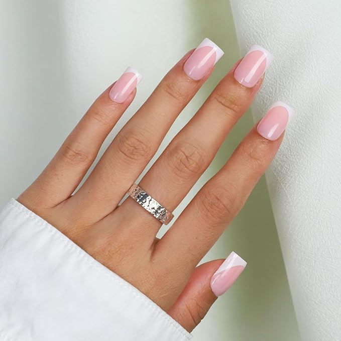 300Pcs Sharp Square French Tip Press On Nails-Anyos Gel Nail Tips Short,No File Need Tips Pre-Designed,Fake Nails for Nail Art DIY 15Sizes(Pink)