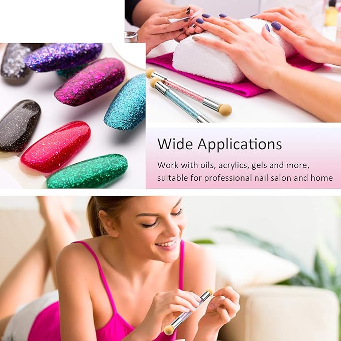 Maitys 4 Pcs UV Gel Gradient Sponges Pens with 16 Pcs Replacement Head Nail Sponges for Ombre Double Head Brush for Nail Art Manicure DIY Tools(Pink, Purple, Champagne, Blue)