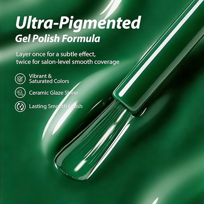 Makartt Ultra-Pigmented Green Gel Nail Polish 15ml One N'Done Gel Polish One-Coat Soak Off High-Gloss Ceramic Shine, Salon-Grade UV Nail Art Manicure DIY Salon Home - Evergreen Mood