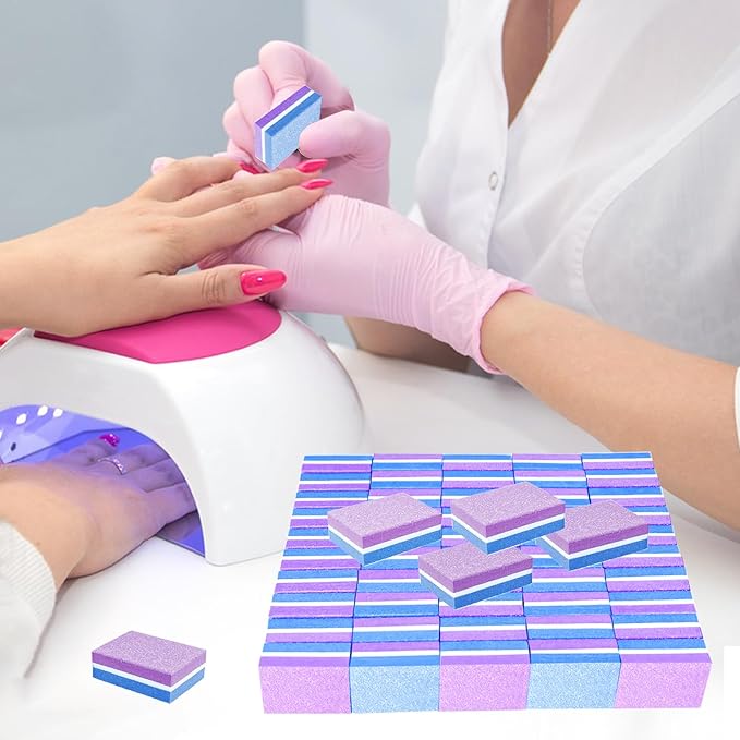 50 Pcs Sponge Nail Buffers,100/180 Grit Mini Nail Files,Mini Buffer Block Nail File for Acrylic & Natural Nails,Double-Sided Buffing Blocks for Manicure & Pedicure,Salon & Home Use(Purpel-Blue)