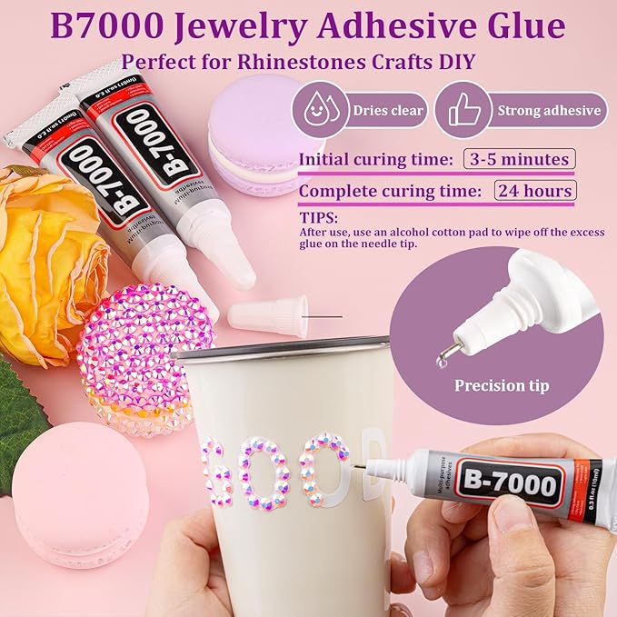 30000Pcs Light Pink AB Rhinestones for Bedazzling with B7000 Jewelry Glue, Bedazzler Kit Bulk Flatback Gems, Resin Rhinestones for Crafting Crafts Clothing Shoes Nail Art Assorted Size 2/3/4/5/6mm
