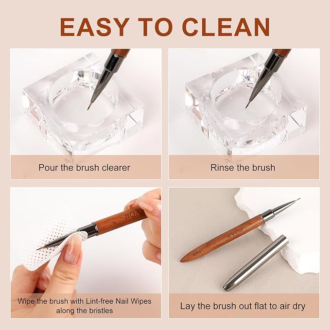 BQAN 1Pcs Nail Art Brushes Nail Paint Brush for Lines, Flower, Petal & Leaves Gel Polish Nails Design Painting Tool with Wooden Handle Salon DIY at Home