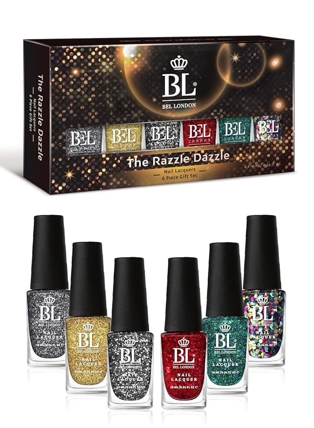 BL Razzle Dazzle Luxury 6 Pack Multi Glitter Nail Polish Set- The Queen Of Deluxe- The Perfect Set For The Perfect Stylish Manicure- A Professional Quality Quick Dry Set For True Connoisseurs