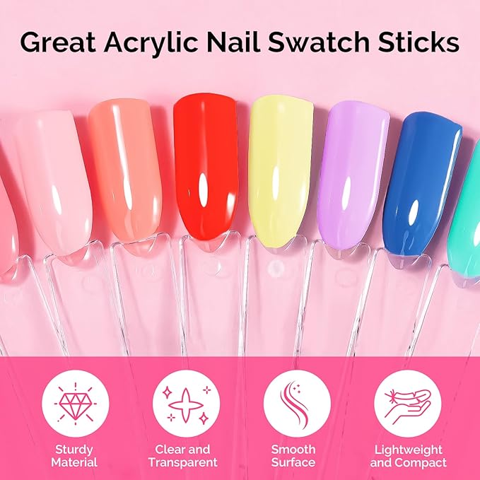 MelodySusie 100 Pcs Nail Swatch Sticks with Ring, Clear Swatches for Gel Polish, Transparent Acrylic Practice Tips, Suitable for Displaying Colors, Training Nail Art for Beginners and Professionals