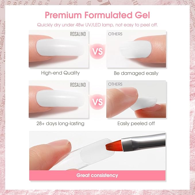 ROSALIND White Rose Pink Acrylic Poly Extension Gel, 2 PCS 2oz/60ml White Poly Nail Gel Set for white Nail Art Decoration, Builder Pink Gel Thickening Poly Nail Gel Tube Easy to DIY Use Need UV Lamp