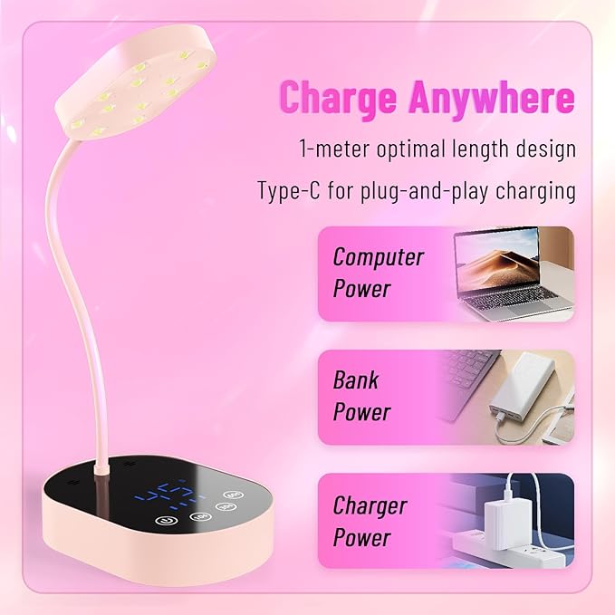 Flash Cure lamp, 36W Mini Cordless Gel x Nail Lamp Flash Cure, Auto Sensor Gooseneck Portable USB Gel Nail Dryer U V Light with 3 Timers and LCD Display for Home DIY