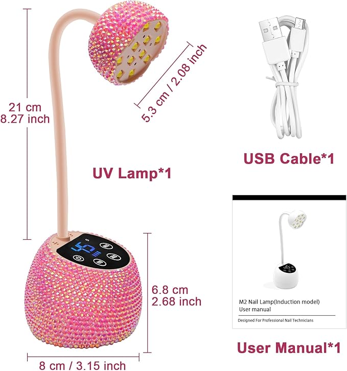 CGBE UV LED Nail Lamp, 36W Mini Cordless Flash Cure Lamp, USB Rechargeable Goosenecks LED Nail Light with 4 Timers & Auto Sensor for Salon Home DIY Use, Pink Diamond