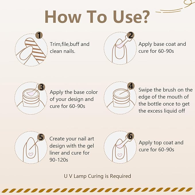 JODSONE Glitter Gold Swirl Nail Art Liner Gel Polish,10ml Classic Color 3D Nail Art Pens Effect Nail Print Design with Thin Brush for French Tips Manicure Painting DIY at Home - LX01