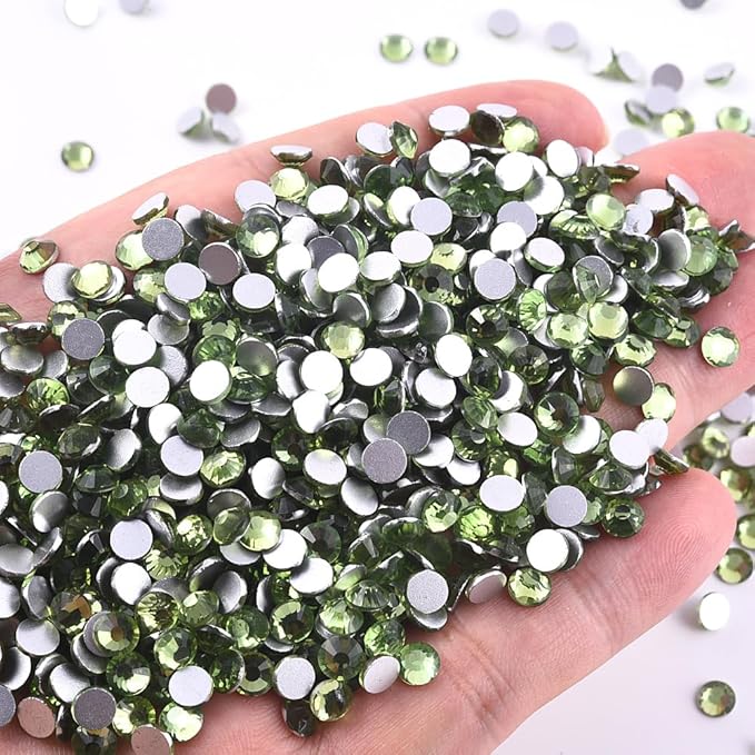 Blinginbox 1440Pieces SS6/1.9-2mm Flat Back Crystal Rhinestones Round Gems for Nail Art,SLt.Peridot