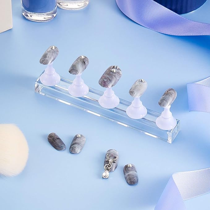 2 Sets Acrylic Nail Display Stand Nail Tip Practice Holder Magnetic Nail Practice Stand Fingernail DIY Nail Art Stand for False Nail Tip Manicure Tool Home Salon Use (White)